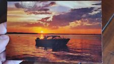 Sunset Boat Cliff Johansen California Vintage Post Card picture