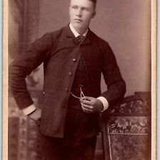c1880s La Crosse, WI Handsome Young Man Pocket Watch? Cabinet Card Meason B23 picture
