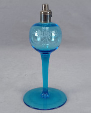 Antique Signed Hawkes Engraved Floral & Swag Blue Glass Perfume Lamp Burner picture