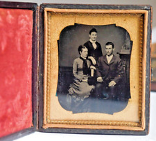 19th Century 1/6th Plate Daguerrotype Two Women Man Family Portrait Mother picture