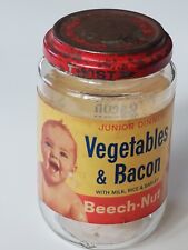 Vintage Beech Nut Glass Baby Food Jar - Junior Dinner Vegetables & Bacon 1950s picture