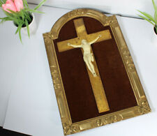 Vintage french wall plaque wood with crucifix christ 1960 picture