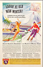 1938 Greyhound Lines Bus Travel Vintage Print Ad Woman Water Sking Snow Ski picture