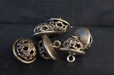 (6) Antique Ornate Metal Dome Buttons Open 17mm picture