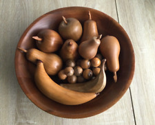 Vintage 1970's Vermillion Wooden Walnut Wooden Bowl with wooden fruit Lot of 11 picture
