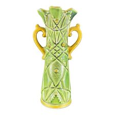 Rare Japanese Tiki Vase Ucagco Ceramic Green Vessel Vase W Handles Japan VTG picture