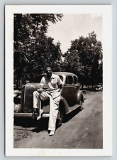 Original Old Vintage Antique Photo Picture Image Gentleman Sitting On Car 1930's picture