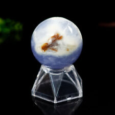 40mm Blue Chalcedony Sphere Carved Energy Ball Natural Crystal Statue Healing picture