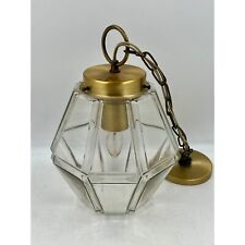 Vintage Beveled Brass and Glass Hexagonal Lantern Chandelier Pendant Light WORKS picture