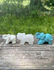 Wholesale Crystal Carvings- Lot Of 3 Carved Crystal Mineral Elephant Figures picture