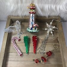 Lot 7 Vintage Christmas Tree Ornaments Mixed Variety BIRD Handmade LIGHTHOUSE picture