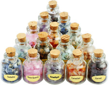 9 Mini Gemstone Bottles Chip Crystal Healing Tumbled Gem Reiki Wicca Stones Set picture