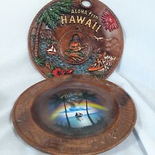 Lot of 2 Aloha From HAWAII Wall Plaques Plates Souvenirs Wood and Ceramic picture