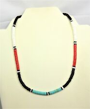 Southwest Style Necklace, 18 inch Heishi Necklace, Red, White, Teal, Brown, N91 picture