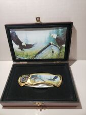 Stainless Steel American Eagle Collectors Pocket Knife In Wooden Display Box picture