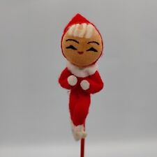 Vintage Pixie Elf Japan Red Felt Plastic Pick Christmas Decoration picture