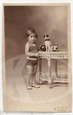 Cute Little Ethnic Girl Playing Toy Car & Dog Antique Real Photo Postcard picture