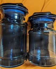 VTG LE Smith Cobalt Blue Glass Milk Jug/Cookie Jar/Sugar Jar Set Of 2 picture