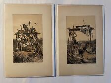 (2) Vintage Original Antique Prints Native American Burial Bureau Ethnology 1881 picture