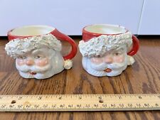 2 VTG Santa Claus Punch Cups Mugs Handmade Ceramic Kitschy Christmas picture