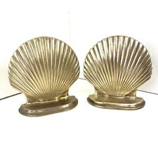 Pair Of Sea Shell Solid Brass Book Ends Home Decor Decoration Scallop Vintage picture