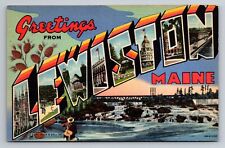 Greetings From Lewiston Maine Vintage Unposted Linen Postcard picture