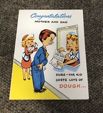 VINTAGE NOS 1948 HUMOROUS GREETING CARD UNUSED BABY CONGRATULATIONS NOVA LAUGHS picture