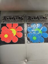 RARE Vintage Flowers MCM 80's 70’s or 60’s Stickers Blue & Orange Vinyl Lot of 2 picture