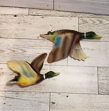 Two Vintage Chalkware Flying Mallard Ducks Set picture