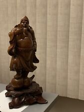 Large Wood Carving Man With Gourd Vintage picture