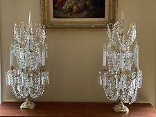 Antique Exquisite Pair French Crystal Candelabra Lamp Girandoles 31” Tall picture