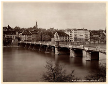Suisse, Basel, the old Rhine bridge vintage print, photomechanics 22x28.5  picture