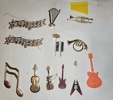 Vintage Lot of 12 Miniature Music Ornaments Metal Plastic Guitar Horn Drum Notes picture