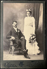 MAE & FRANK 1880s Wedding Portrait Antique Cabinet Photo NEWMAN GROVE Nebraska picture