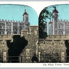 c1900s White Tower, London, England Fortress Color Litho Photo Stereoview UK V38 picture