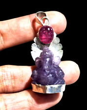 Vintage Hand Craft Amethyst Ganesh Genuine Natural Ruby Sterling Silver Pendant picture
