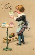 Swedish Easter Postcard 2304. Glad Påsk, Boy Paints Eggs w/ Detailed Patterns picture