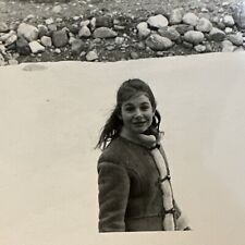 VINTAGE PHOTO pretty young girl in the snow winter coat Original Snapshot picture