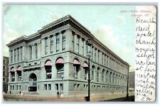1907 Public Library Building Street View Chicago Illinois IL Antique Postcard picture