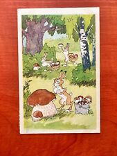 Soviet postcards Hares Mushrooms Forest Russian Fairy tale Old postcards picture
