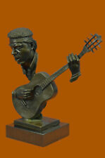 UNUSUAL MID-CENTURY MODERNIST solid  BRONZE SCULPTURE- BASE GUITAR PLAYER GIFT picture