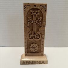 Armenian Wooden Cross Khachkar Carved Wood Cross Free Standing 6”x 3” picture