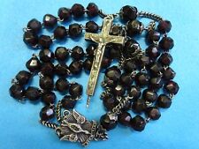 amazing ANTIQUE rosary / dark RED RUBY /  SILVER locket CRUCIFIX /  silver DOVE picture