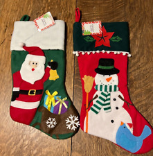 New NWT Pair of Large Felt Christmas Stockings with Santa & Snowman Very Festive picture
