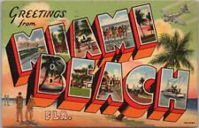 MIAMI BEACH Florida Large Letter Greetings Postcard Curteich Linen 1942 Cancel picture