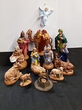Vintage ONE OF A KIND Large HAND PAINTED 1979 Ceramic 14 PIECE NATIVITY SET. picture