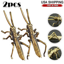 2pcs Solid Brass Locust Statue Vintage Grasshopper Figurine Tea Pet Ornament picture