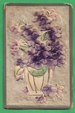Vintage Postcard Velvet Flowers & Vase with  picture