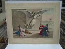 ANTIQUE COLORED LITHOGRAPH OF BIBLICAL ANGEL CIRCA 1850 PRINTED IN PARIS #4 picture