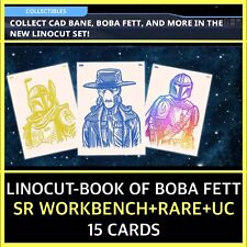 LINOCUT-BOOK OF BOBA FETT-SR/R/UC SET-15 CARDS-TOPPS STAR WARS CARD TRADER picture